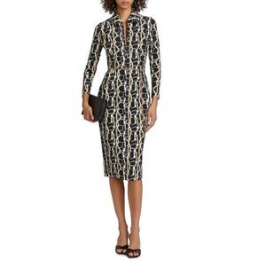 NWT Chiara Boni La Petite Robe Womens Zoelle Graphic Cocktail Dress Blue Tan 6